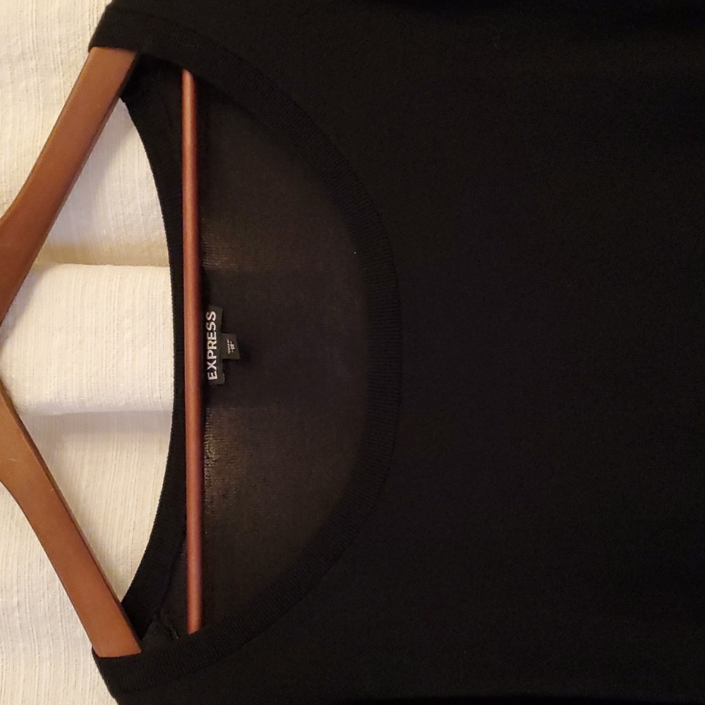 EXPRESS Long Sleeve Sweater Sheer Pleated on Half of Back Black Medium - Picture 6 of 8